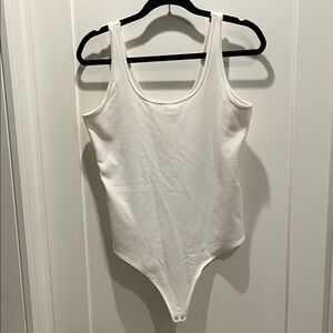 Abercrombie & Fitch Seamless Ribbed White Scoop Neck Bodysuit.